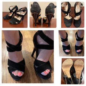 37.5 Jimmy Choo Suede Strappy Heeled Sandal
